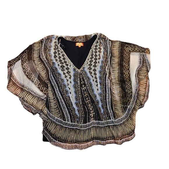 Hale Bob Cabana Silk Embellished Tunic Top, Bohemian, Festival Vibes |  S - Picture 9 of 11